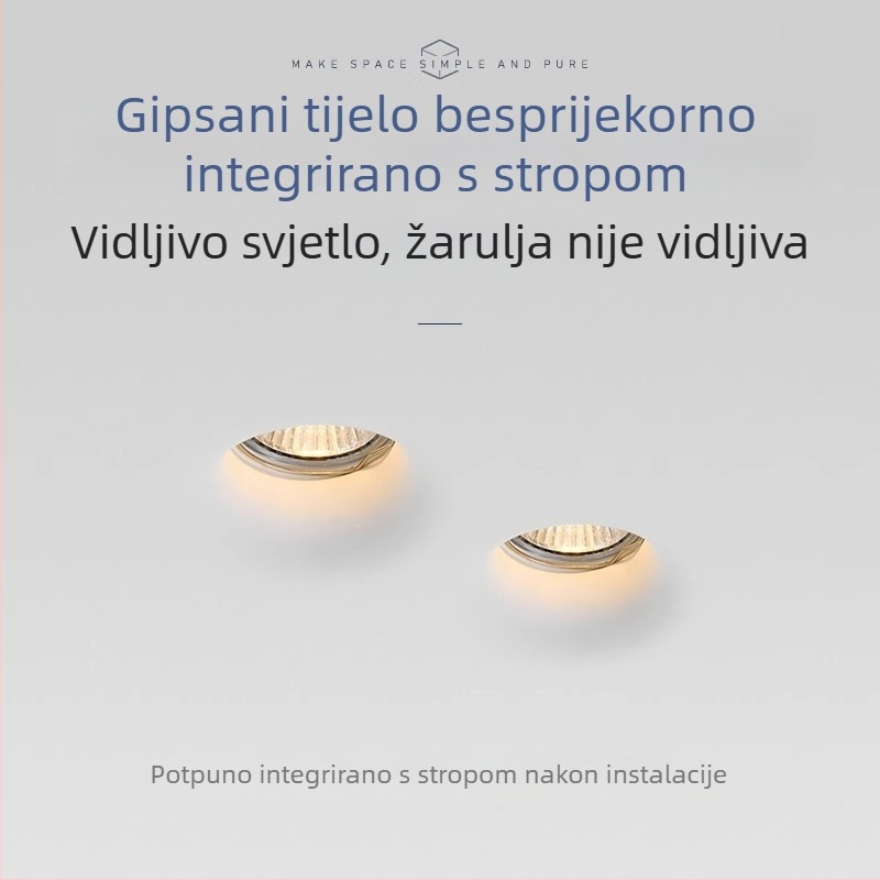GU10 LED downlight od gipsa, ugrađen u plafon, 6-10W, 220V, trobojno dimmiranje (3000K/4000K/6000K), CRI ≥90, skrivena instalacija