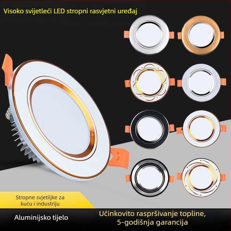 LED downlight za dnevni boravak, crni, površinska montaža, 110–240V, 100–300W, višebojna regulacija, PC kućište