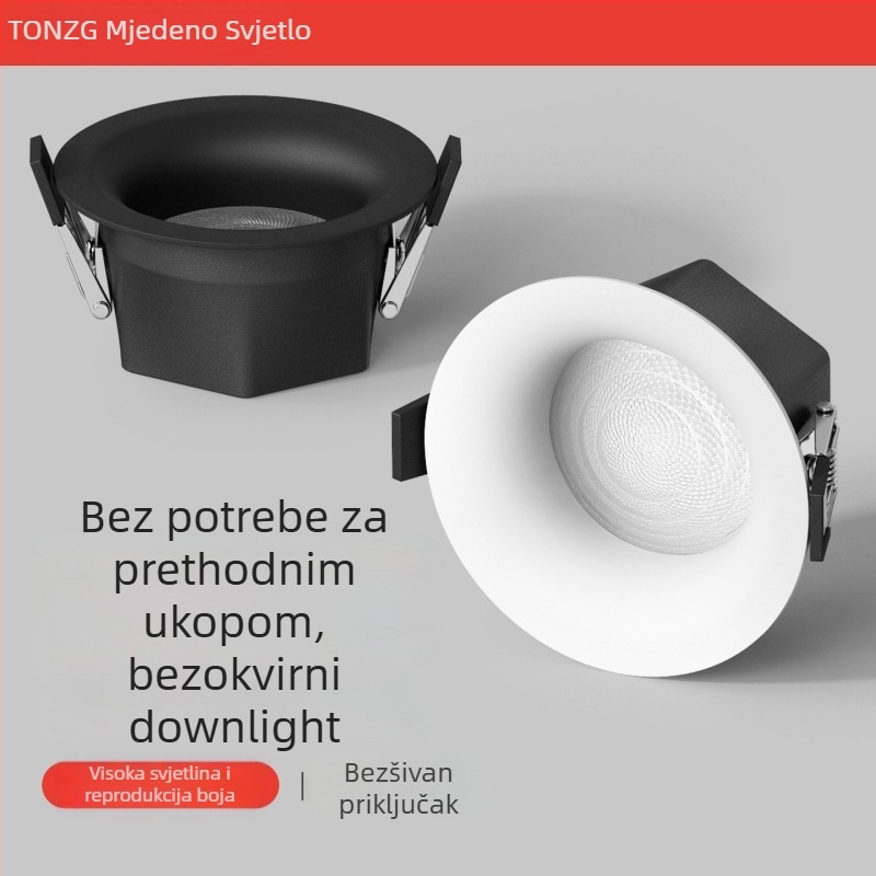 LED downlight, bez okvira, skrivena ugradnja, 220V, CRI ≥90, vijek trajanja 20000h, kućište od metalnog umjetničkog dizajna