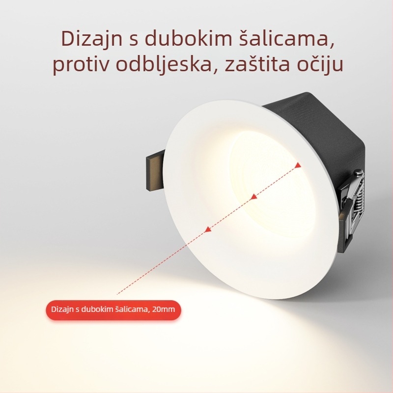 LED downlight, bez okvira, skrivena ugradnja, 220V, CRI ≥90, vijek trajanja 20000h, kućište od metalnog umjetničkog dizajna