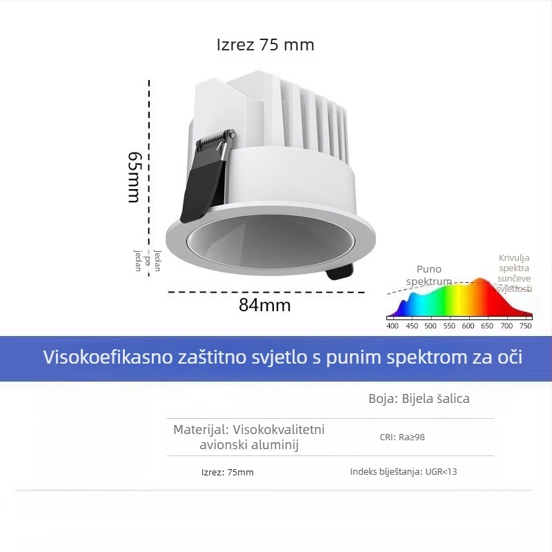 LED downlight s CRI ≥90, 220V, skrivena montaža, aluminijsko kućište