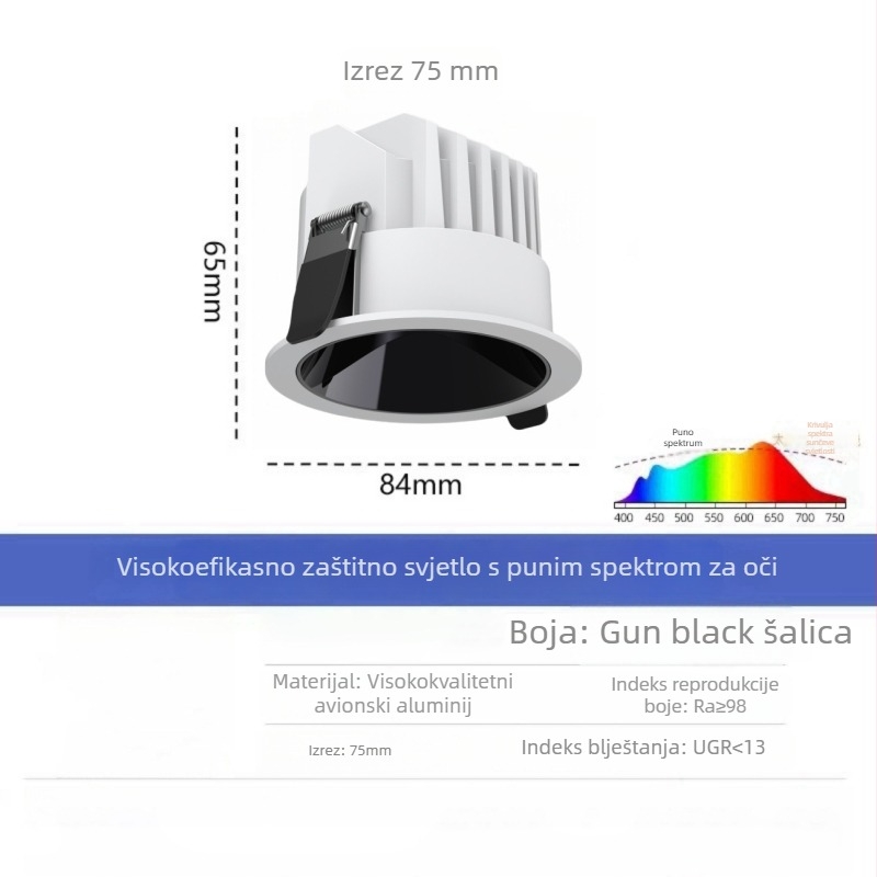 LED downlight s CRI ≥90, 220V, skrivena montaža, aluminijsko kućište