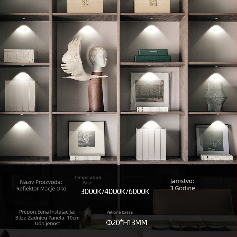 Ugradbeno Cat-Eye LED spot svjetlo za vitrine i vinske ormariće, 12V niskog napona, okruglo kućište od aluminijske legure, skriveno kućno osvjetljenje ormara