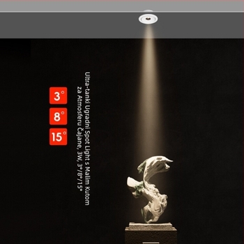 Ugradna COB spot svjetiljka 3W, ultra-tanki dizajn, zračni kutovi 3°/8°/15°, CRI ≥95, 220V