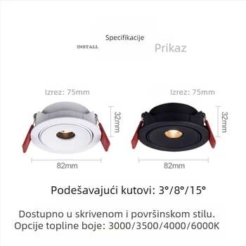 Ugradna COB spot svjetiljka 3W, ultra-tanki dizajn, zračni kutovi 3°/8°/15°, CRI ≥95, 220V