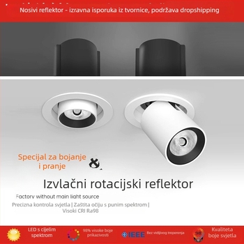 LED spot za strop, ugrađen, podesiv kut snopa, COB izvor svjetla, aluminijsko kućište, 220V, CRI ≥95