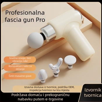 Mini fascia masažer prijenosni s bezčetkasti motorom, ugrađena baterija do 1 sata, 5+ brzina i 4 masažne glave