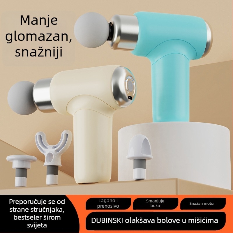 Mini fascia masažer prijenosni s bezčetkasti motorom, ugrađena baterija do 1 sata, 5+ brzina i 4 masažne glave