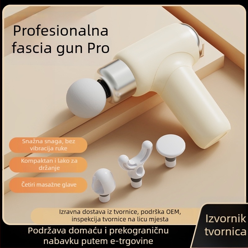 Mini fascia masažer prijenosni s bezčetkasti motorom, ugrađena baterija do 1 sata, 5+ brzina i 4 masažne glave