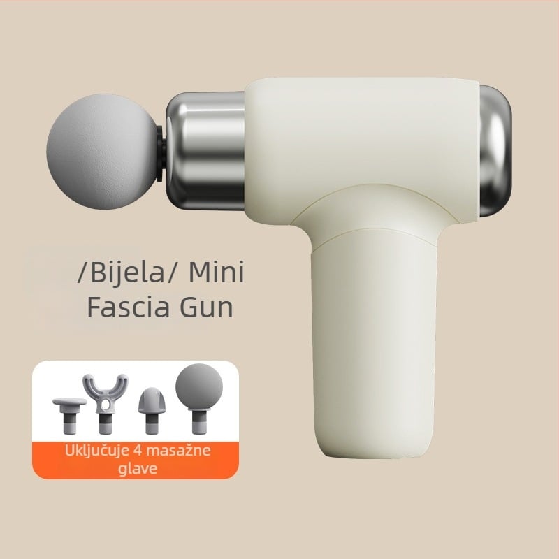 Mini fascia masažer prijenosni s bezčetkasti motorom, ugrađena baterija do 1 sata, 5+ brzina i 4 masažne glave