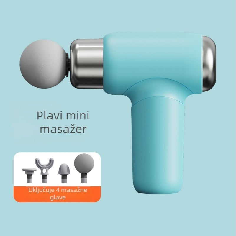 Mini fascia masažer prijenosni s bezčetkasti motorom, ugrađena baterija do 1 sata, 5+ brzina i 4 masažne glave