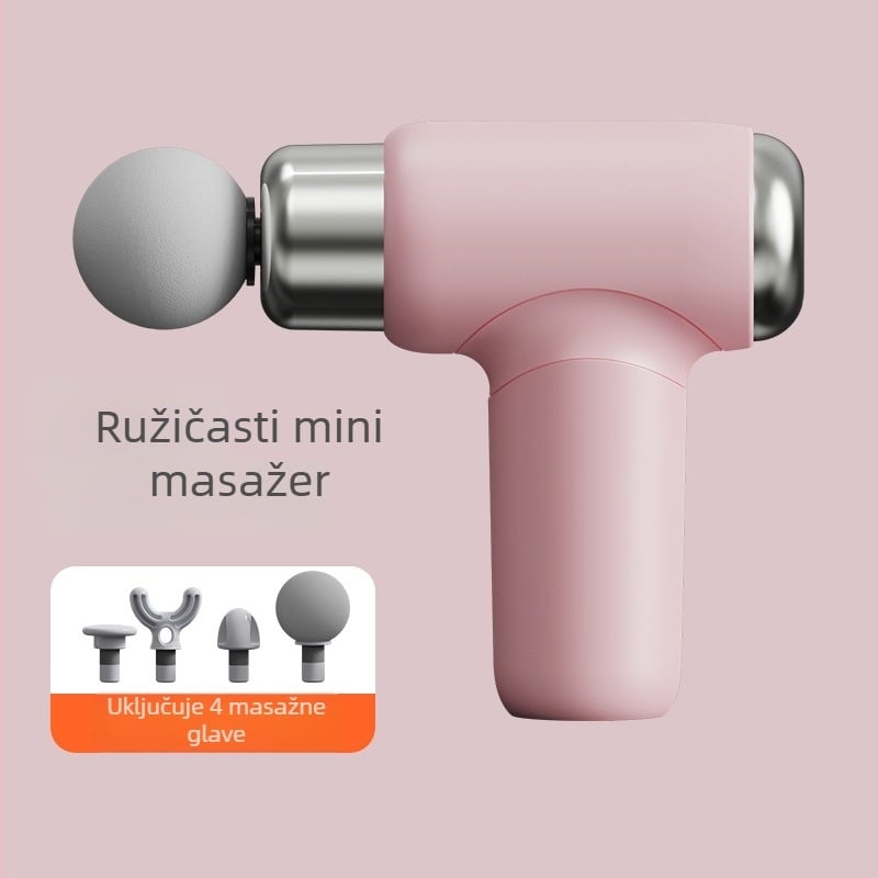 Mini fascia masažer prijenosni s bezčetkasti motorom, ugrađena baterija do 1 sata, 5+ brzina i 4 masažne glave