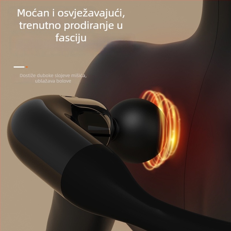 Elbow fascia masažni pištolj s motorom bez četkica, 5. brzina, 4 nastavka, buka 36–45 dB, odvojiva dvostruka uporaba