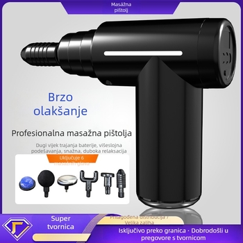 Masаža fascije: Višenamjenski mini prijenosni masažer s LCD, 6 nastavaka, ugrađena baterija 500–800 mAh, brushless motor, nizak šum, 5+ brzina