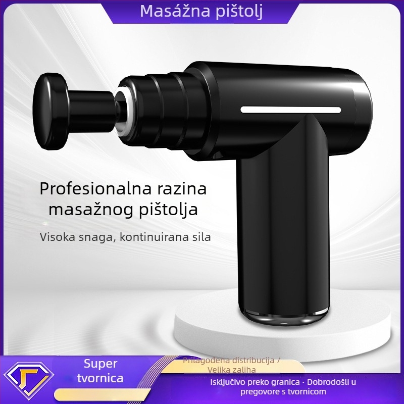 Masаža fascije: Višenamjenski mini prijenosni masažer s LCD, 6 nastavaka, ugrađena baterija 500–800 mAh, brushless motor, nizak šum, 5+ brzina