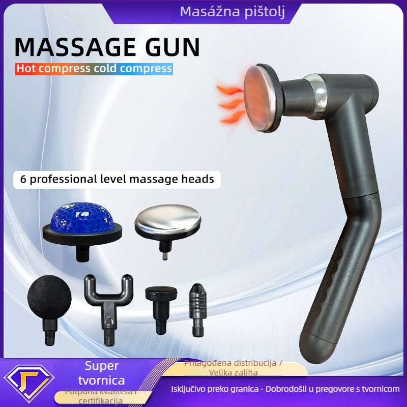 Masаža fascije: Višenamjenski mini prijenosni masažer s LCD, 6 nastavaka, ugrađena baterija 500–800 mAh, brushless motor, nizak šum, 5+ brzina