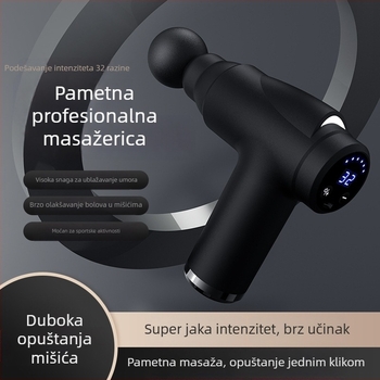 Massager za fasciju s kefnim motorom, LCD zaslon, 5+ brzina, 4 glave, autonomija 3–6 sati
