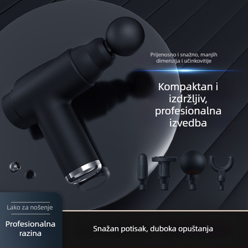 Massager za fasciju s kefnim motorom, LCD zaslon, 5+ brzina, 4 glave, autonomija 3–6 sati