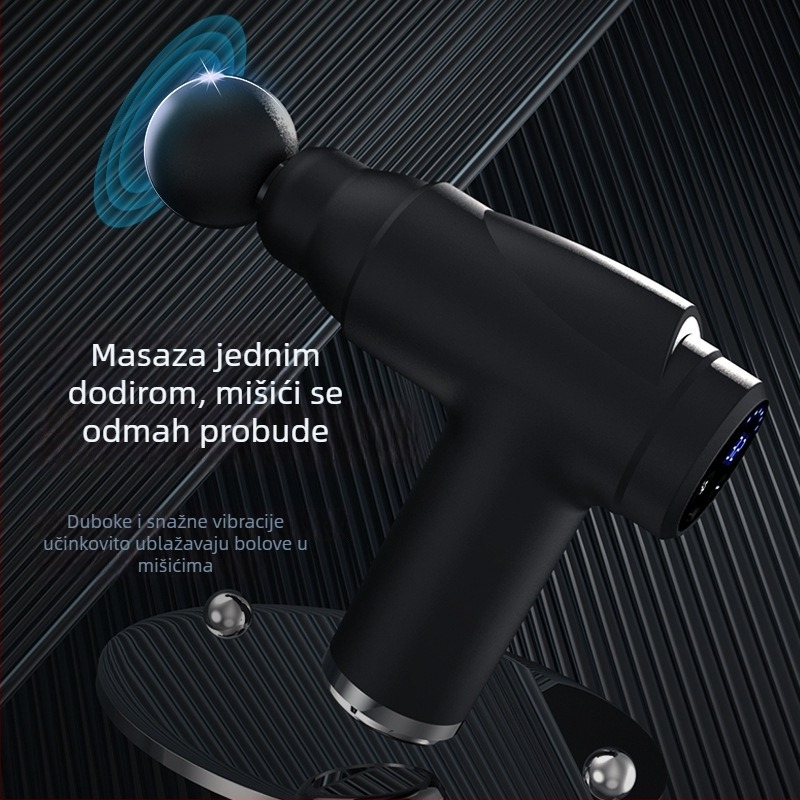 Massager za fasciju s kefnim motorom, LCD zaslon, 5+ brzina, 4 glave, autonomija 3–6 sati