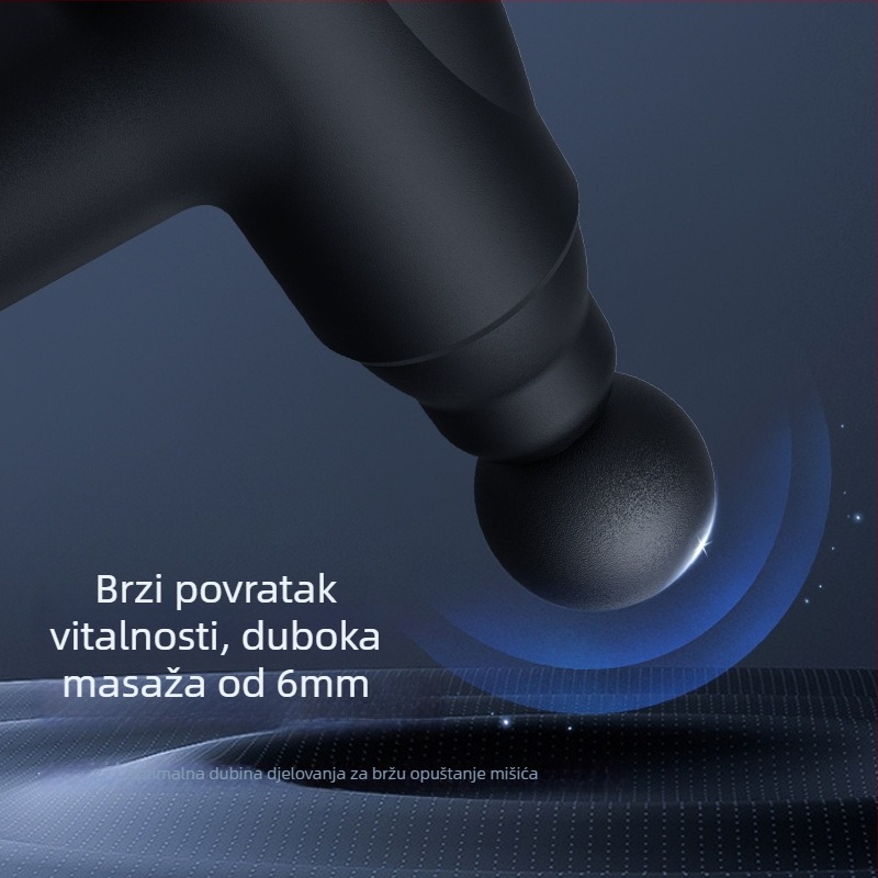 Massager za fasciju s kefnim motorom, LCD zaslon, 5+ brzina, 4 glave, autonomija 3–6 sati