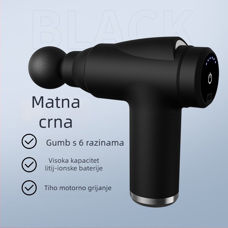 Massager za fasciju s kefnim motorom, LCD zaslon, 5+ brzina, 4 glave, autonomija 3–6 sati