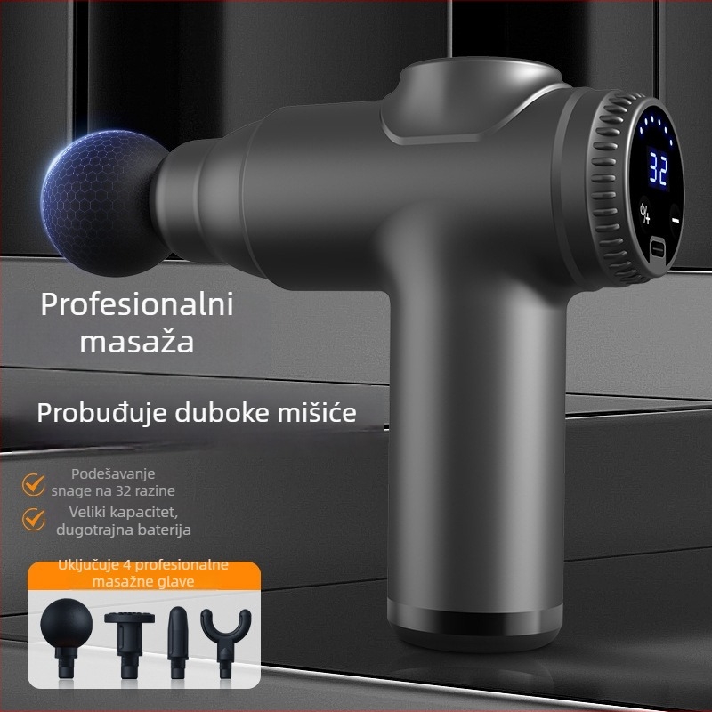 Mini fascia masažni uređaj za opuštanje mišića, 4 glave, LCD zaslon, 4 brzine, niska buka 36–45 dB, ugrađena baterija 1000–1200 mAh.