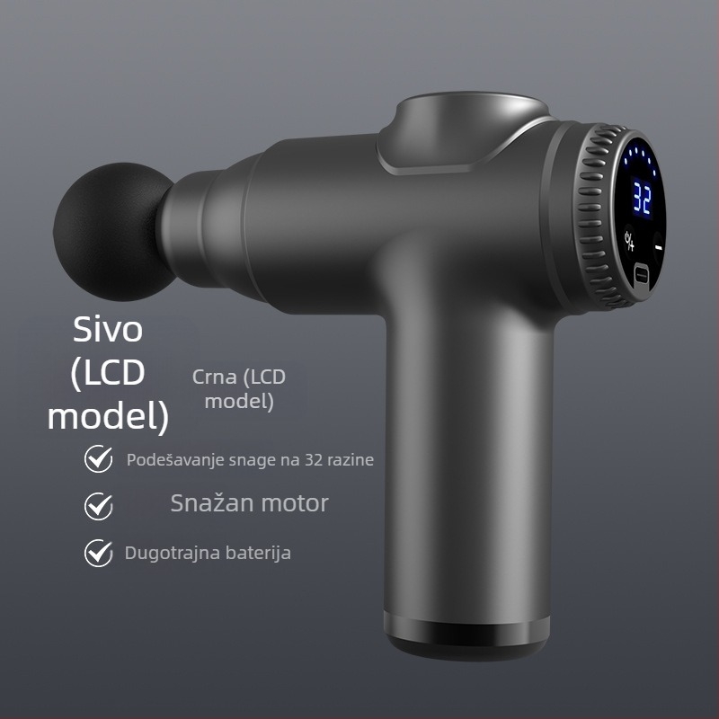 Mini fascia masažni uređaj za opuštanje mišića, 4 glave, LCD zaslon, 4 brzine, niska buka 36–45 dB, ugrađena baterija 1000–1200 mAh.