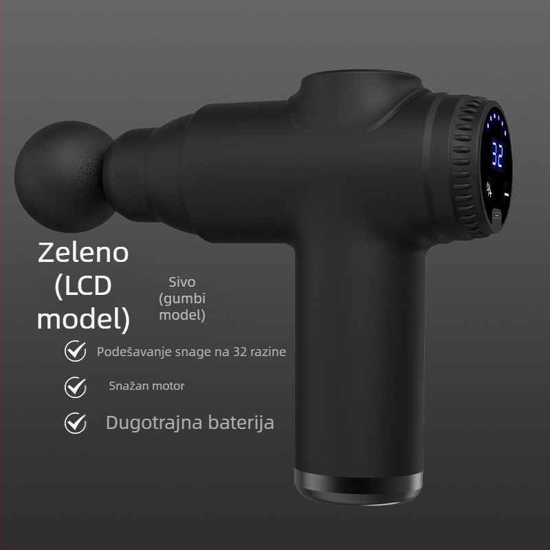 Mini fascia masažni uređaj za opuštanje mišića, 4 glave, LCD zaslon, 4 brzine, niska buka 36–45 dB, ugrađena baterija 1000–1200 mAh.