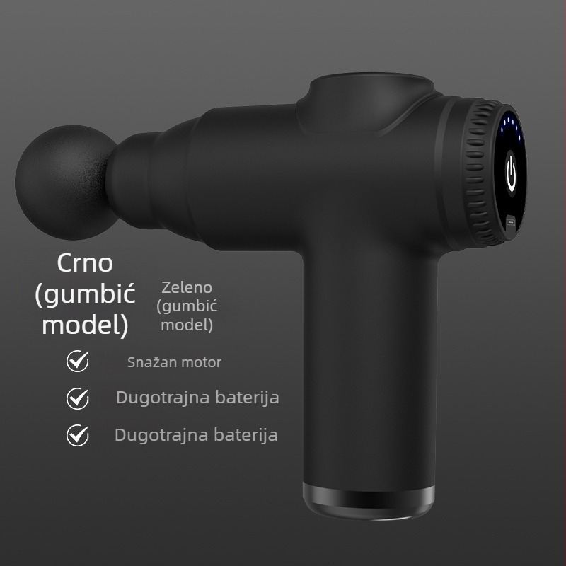 Mini fascia masažni uređaj za opuštanje mišića, 4 glave, LCD zaslon, 4 brzine, niska buka 36–45 dB, ugrađena baterija 1000–1200 mAh.