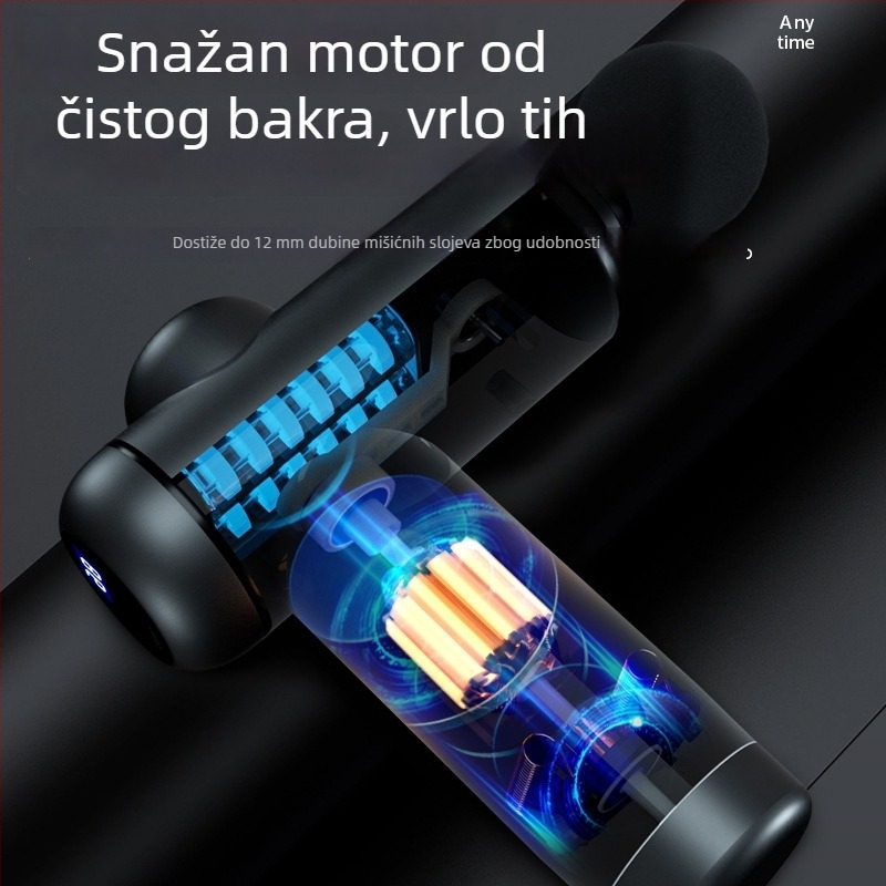 Fasijalni masažni uređaj za duboku relaksaciju mišića – četkasti motor, 6+ nastavaka, baterija 1200-2000 mAh, radno vrijeme 3-6 h, buka 36-45 dB