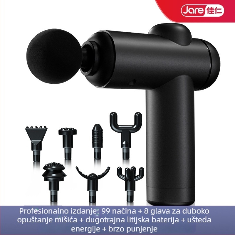 Fasijalni masažni uređaj za duboku relaksaciju mišića – četkasti motor, 6+ nastavaka, baterija 1200-2000 mAh, radno vrijeme 3-6 h, buka 36-45 dB