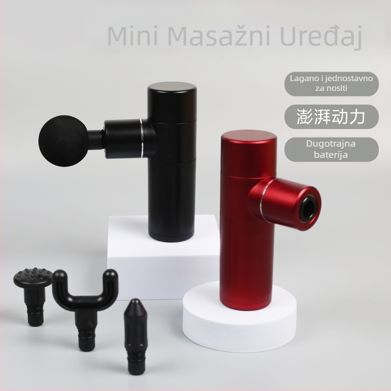 Masazno oružje za fasciju s brushless motorom, kompaktno prenosno uređaj za opuštanje mišića (ugrađena baterija, 4 nastavka, 4 brzine, buka 46-70 dB)