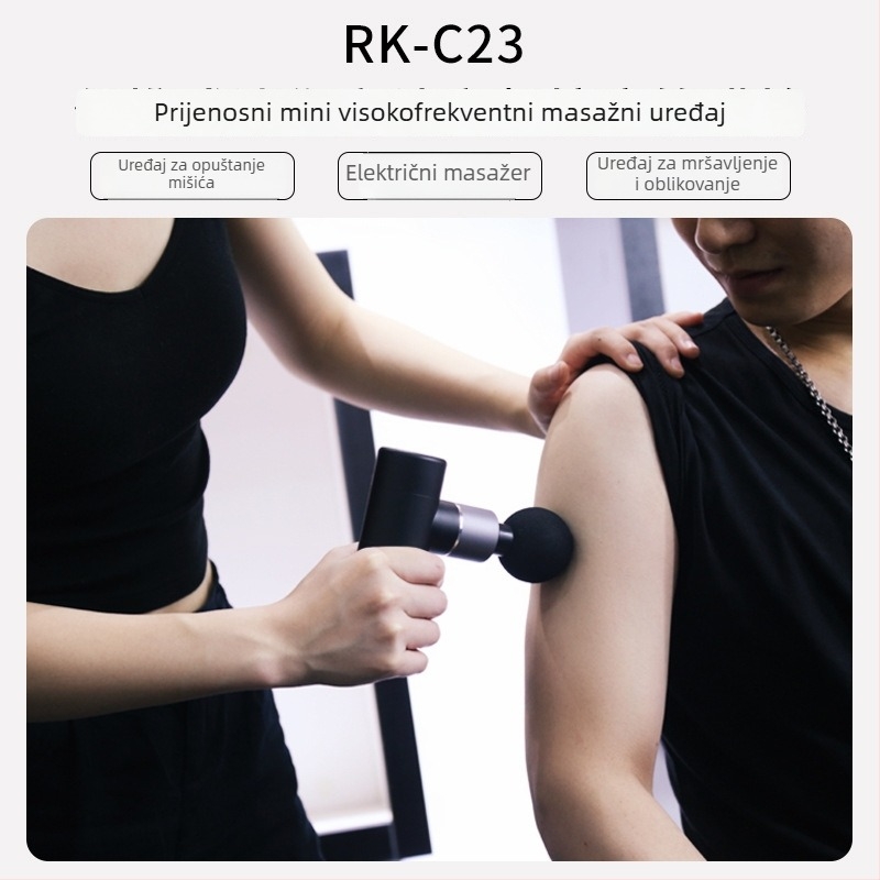 Mini masažni pištolj od aluminijske legure, s bezčetkasti motorom, prijenosni, višepozicijsko podešavanje, 4 nastavka