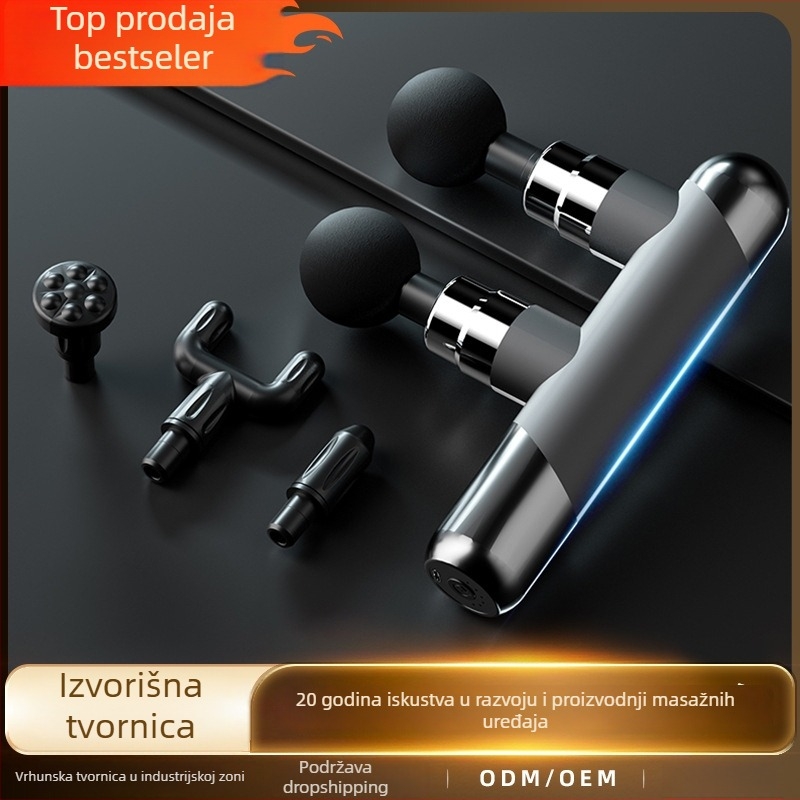 Kompaktni fascia masazer – ugrađena baterija 1200–2000 mAh, 5+ brzina, dva nastavka za masiranje, niska razina buke 36–45 dB