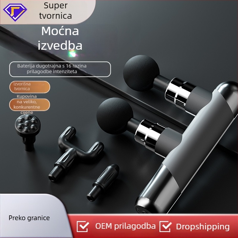 Kompaktni fascia masazer – ugrađena baterija 1200–2000 mAh, 5+ brzina, dva nastavka za masiranje, niska razina buke 36–45 dB