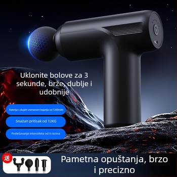 Fascia Gun: Mini prijenosni električni masažer mišića, 4 nastavka, 5+ brzina, ugrađena baterija 1000-1200 mAh, buka 46-70 dB
