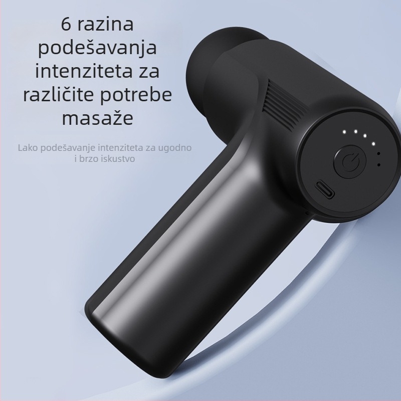 Fascia Gun: Mini prijenosni električni masažer mišića, 4 nastavka, 5+ brzina, ugrađena baterija 1000-1200 mAh, buka 46-70 dB