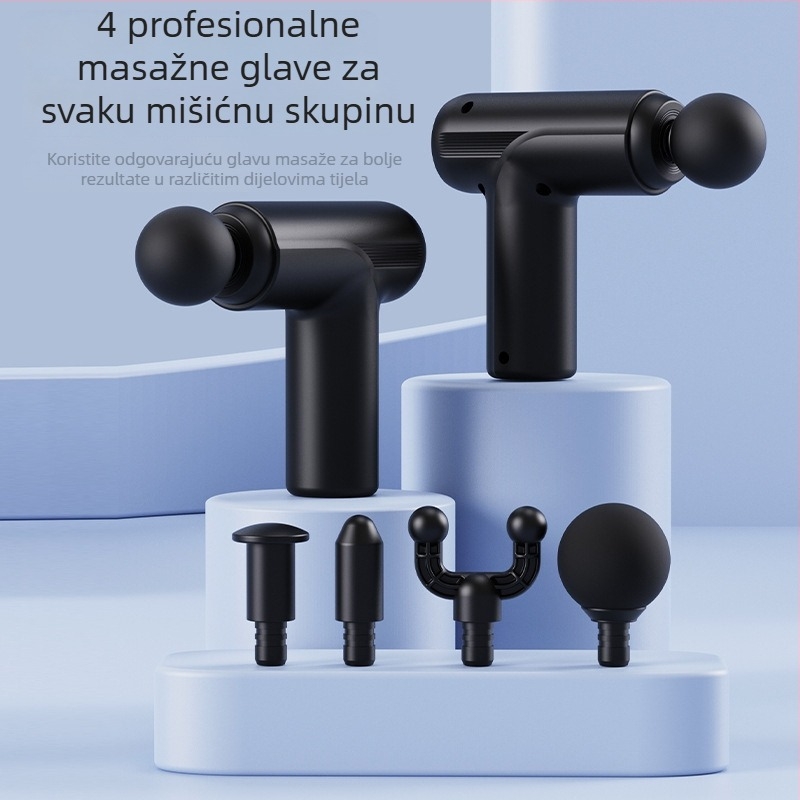 Fascia Gun: Mini prijenosni električni masažer mišića, 4 nastavka, 5+ brzina, ugrađena baterija 1000-1200 mAh, buka 46-70 dB