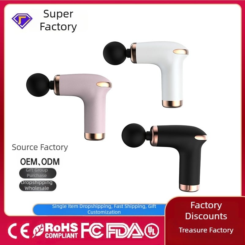 Mini masažni pištolj za fasciju – 4 glave, 5+ brzina, ugrađena baterija 1000–1200 mAh, trajanje 1–3 h, tih rad do 36 dB