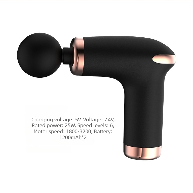 Mini masažni pištolj za fasciju – 4 glave, 5+ brzina, ugrađena baterija 1000–1200 mAh, trajanje 1–3 h, tih rad do 36 dB