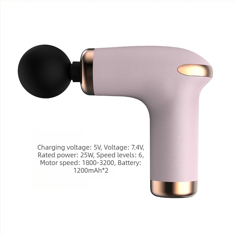 Mini masažni pištolj za fasciju – 4 glave, 5+ brzina, ugrađena baterija 1000–1200 mAh, trajanje 1–3 h, tih rad do 36 dB