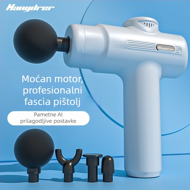 Fascijalni masažer – mini prijenosni, LCD zaslon, 4 glave za masažu, ugrađena baterija 1000–1200mAh, trajanje 0–1 h