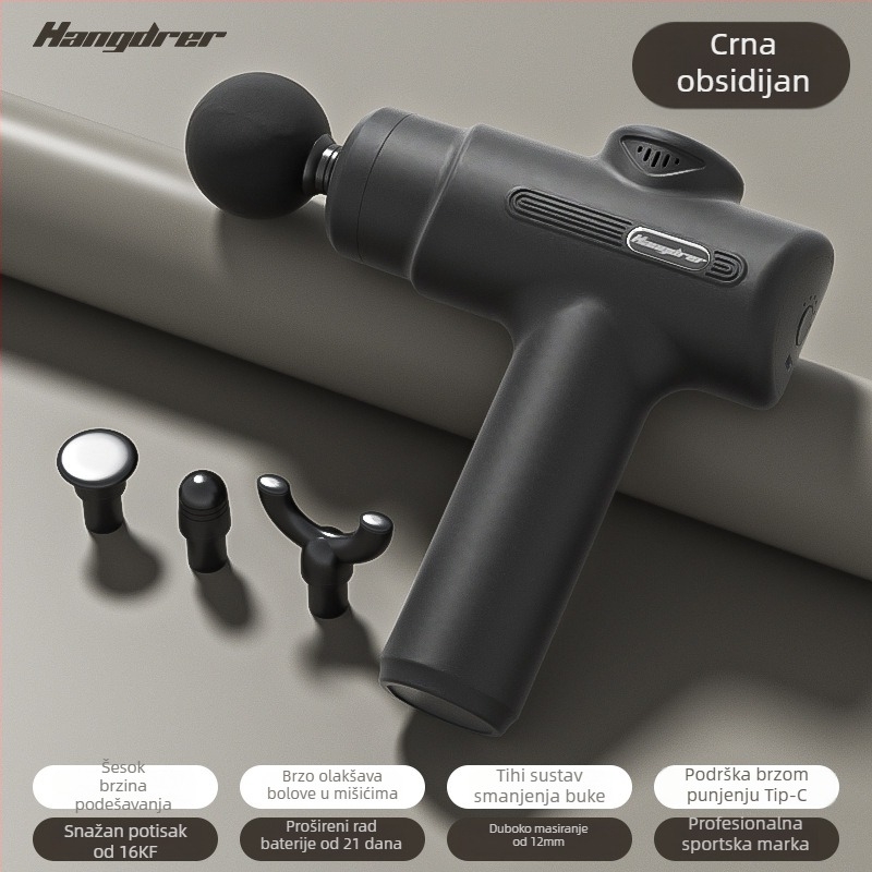 Fascijalni masažer – mini prijenosni, LCD zaslon, 4 glave za masažu, ugrađena baterija 1000–1200mAh, trajanje 0–1 h