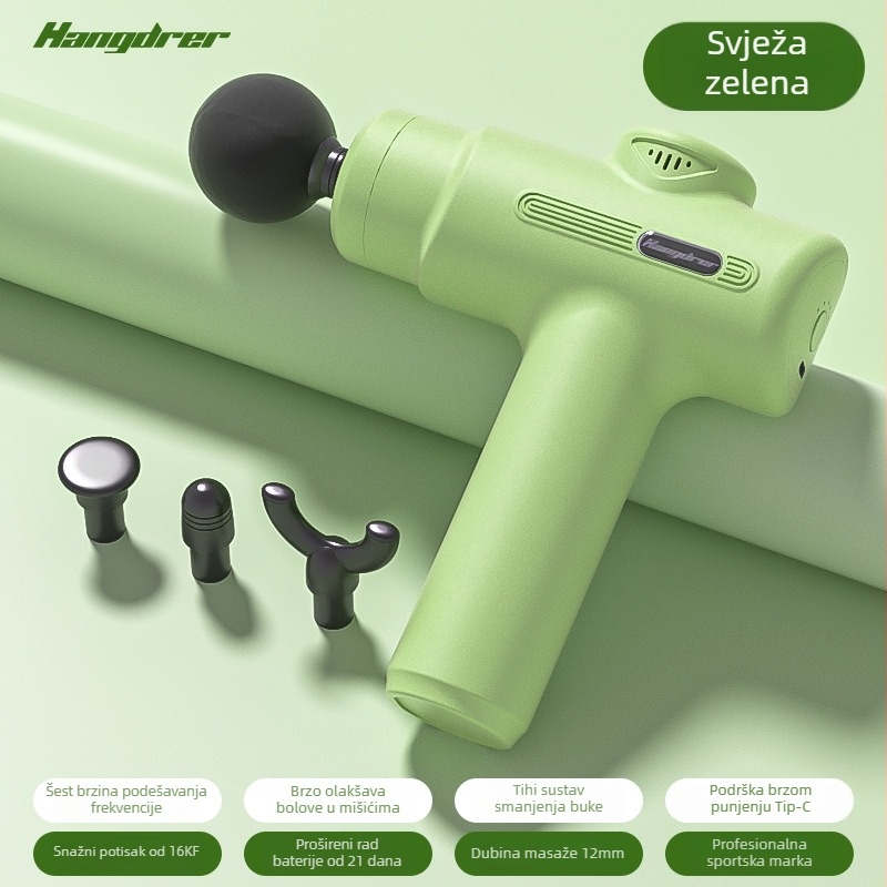 Fascijalni masažer – mini prijenosni, LCD zaslon, 4 glave za masažu, ugrađena baterija 1000–1200mAh, trajanje 0–1 h