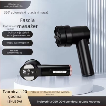 Pistolj za masažu fascije s motorom s četkicom, funkcija grijanja, 5+ brzina, 4 glave za masažu, ugrađena baterija
