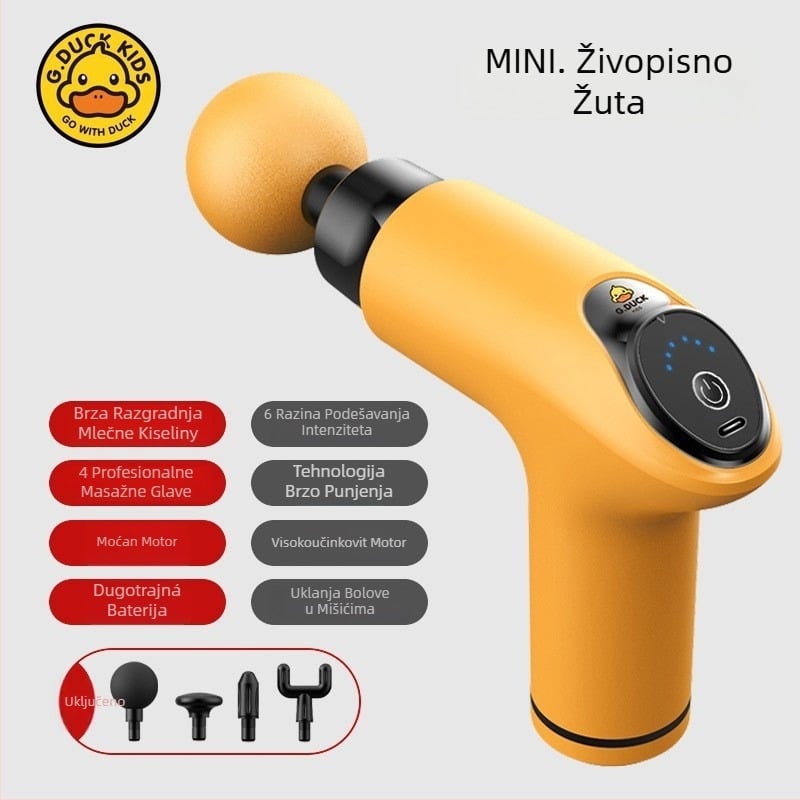 Masažni pištolj za mišiće - 4 glave, LCD zaslon, višefazno podešavanje, ugrađena baterija 1200–2000 mAh, trajanje 3–6 h.