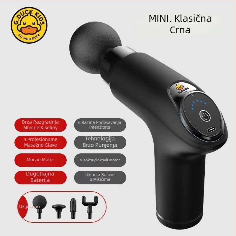 Masažni pištolj za mišiće - 4 glave, LCD zaslon, višefazno podešavanje, ugrađena baterija 1200–2000 mAh, trajanje 3–6 h.