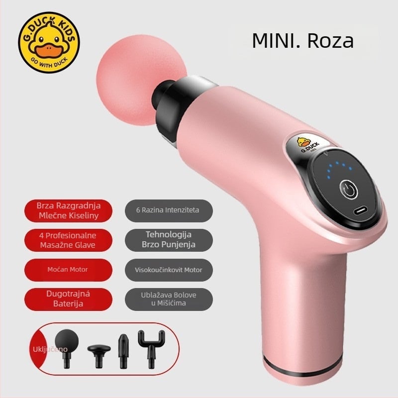 Masažni pištolj za mišiće - 4 glave, LCD zaslon, višefazno podešavanje, ugrađena baterija 1200–2000 mAh, trajanje 3–6 h.