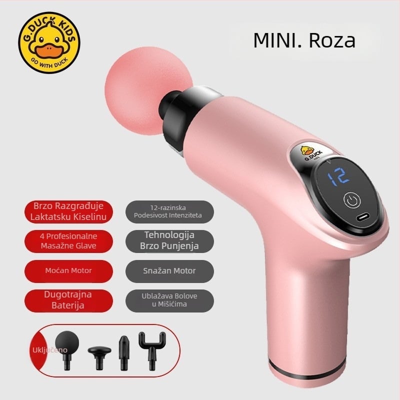 Masažni pištolj za mišiće - 4 glave, LCD zaslon, višefazno podešavanje, ugrađena baterija 1200–2000 mAh, trajanje 3–6 h.