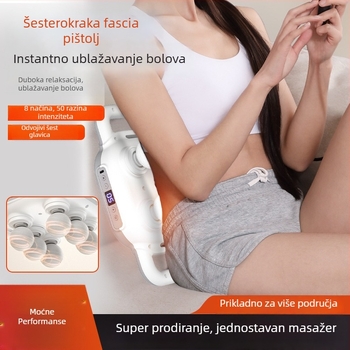 Šest glava fascia masažer s ugrađenom baterijom 2000–4000 mAh, trajanje 6–8 h, više od 5 razina brzine, tiho (<36 dB)